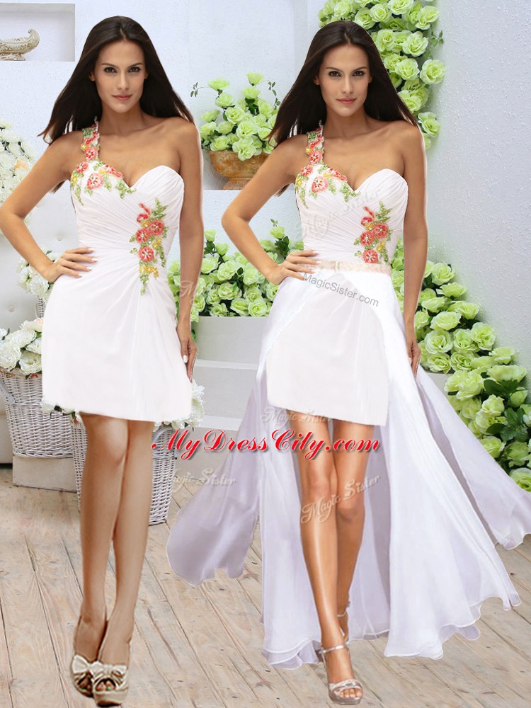 Appliques Prom Dress White Zipper Sleeveless Mini Length