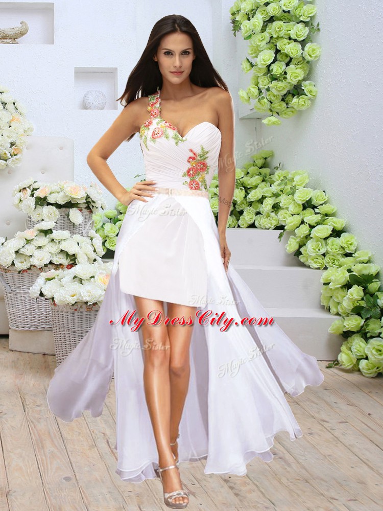 Appliques Prom Dress White Zipper Sleeveless Mini Length