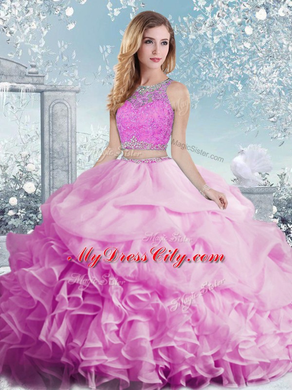 Excellent Organza Sleeveless Floor Length Quinceanera Dress and Beading and Ruffles and Pick Ups