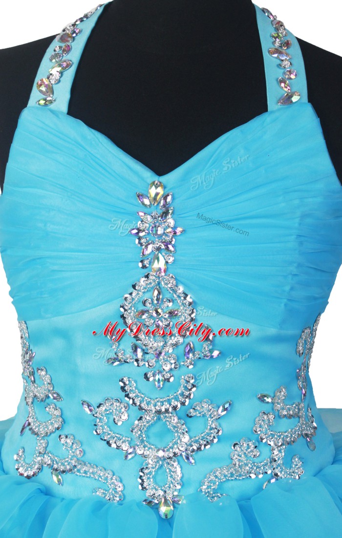 Admirable Floor Length Baby Blue Casual Dresses V-neck Sleeveless Zipper