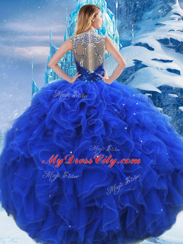 Custom Made Organza Sleeveless Floor Length Sweet 16 Quinceanera Dress and Ruffles and Sequins