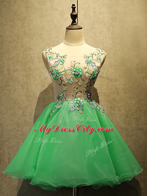 Wonderful Green Sleeveless Embroidery Mini Length Prom Dresses