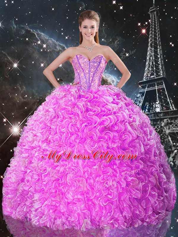 Three Pieces Ball Gown Prom Dress Fuchsia Sweetheart Organza Sleeveless Floor Length Lace Up