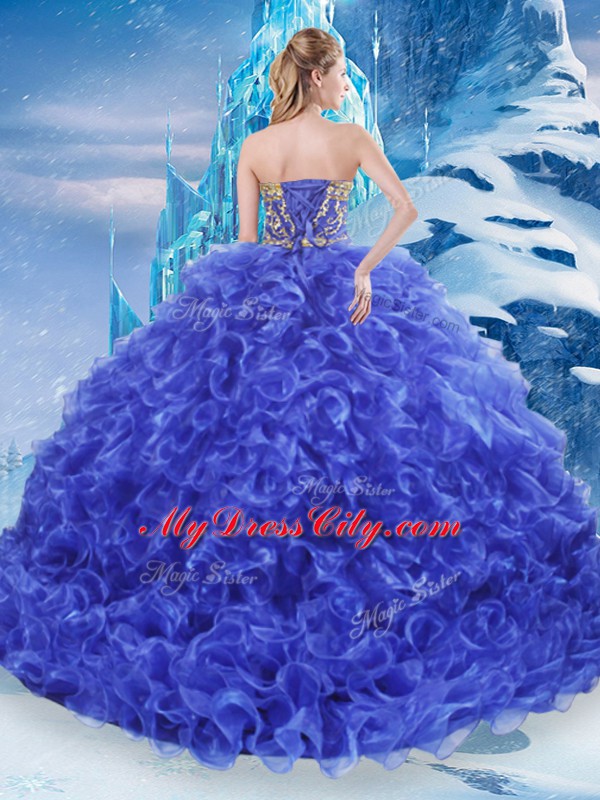 Royal Blue Sleeveless Organza Lace Up Quinceanera Dress for Military Ball and Sweet 16 and Quinceanera