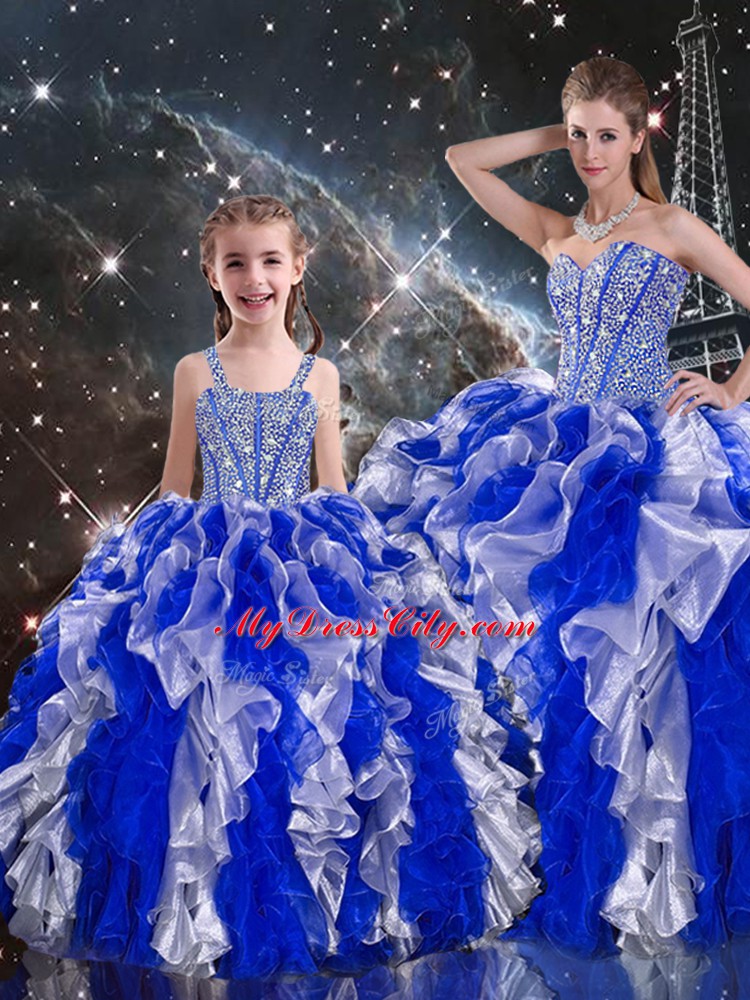 Comfortable Sleeveless Floor Length Beading and Ruffles Lace Up Quinceanera Gowns with Multi-color