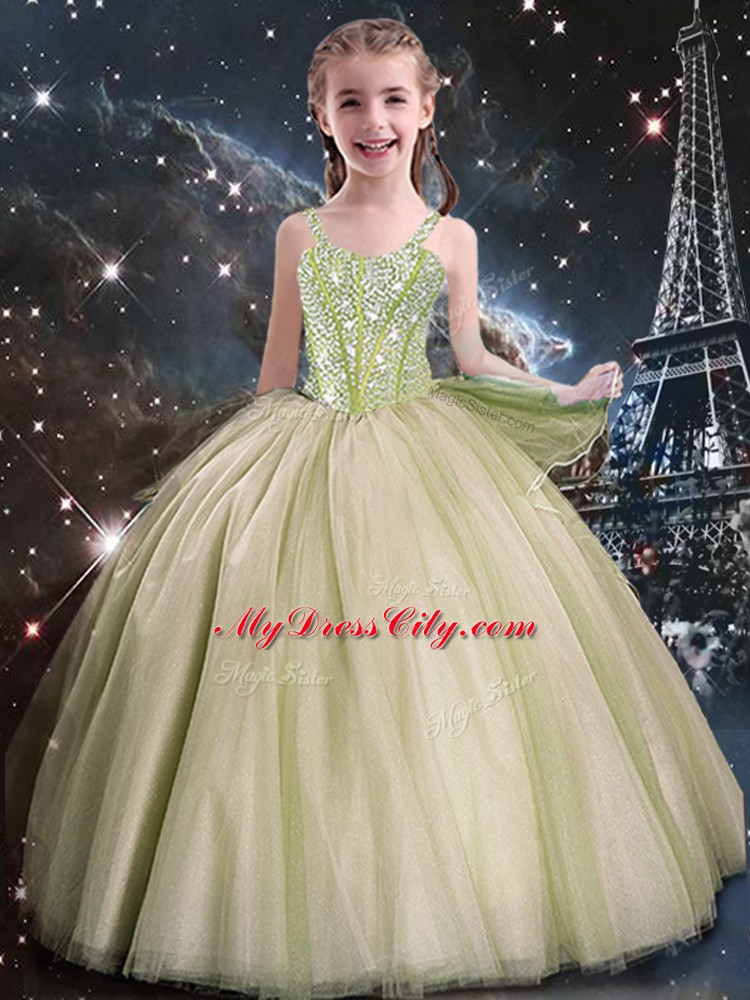 Sleeveless Tulle Floor Length Lace Up Quinceanera Gown in Multi-color with Beading