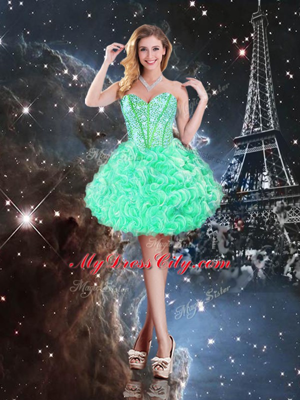 Luxury Apple Green Lace Up Quince Ball Gowns Beading and Ruffles Sleeveless Floor Length