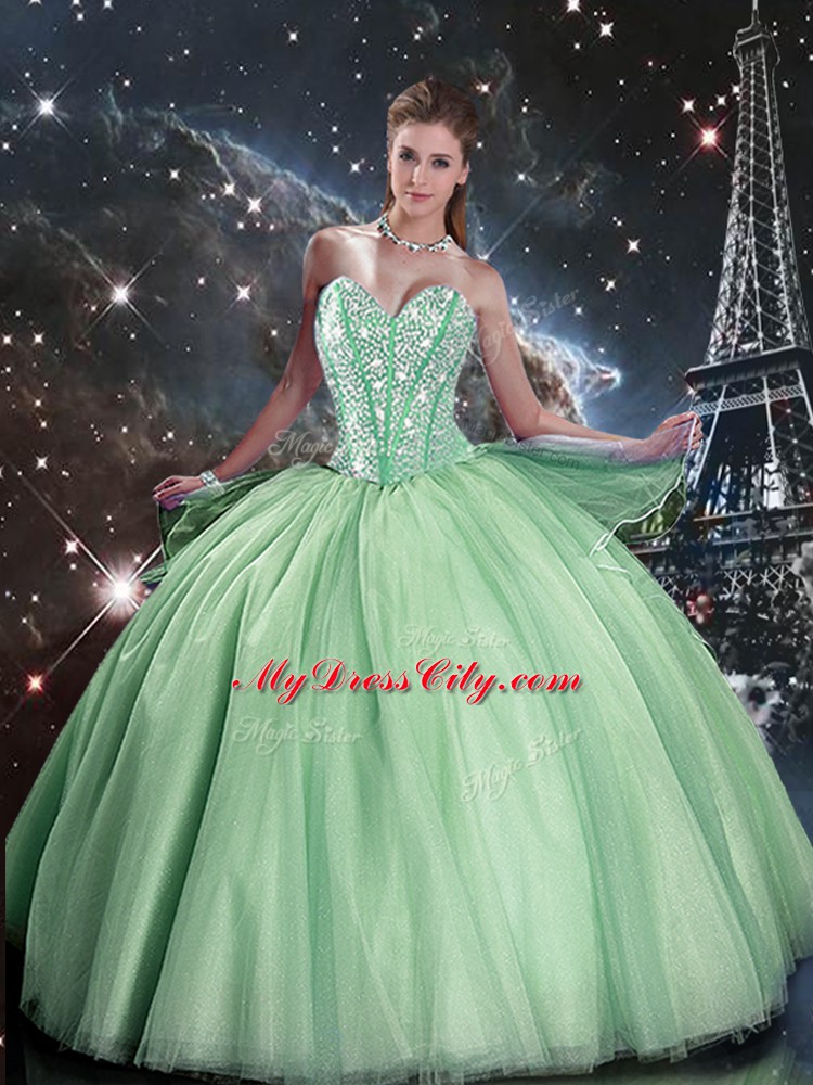 Floor Length Apple Green Sweet 16 Quinceanera Dress Sweetheart Sleeveless Lace Up