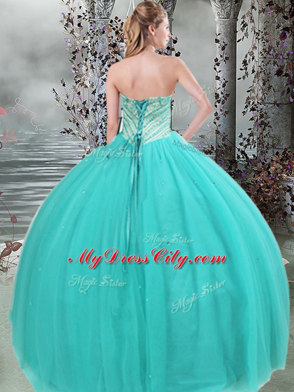 Turquoise Sleeveless Beading Floor Length Quinceanera Dresses