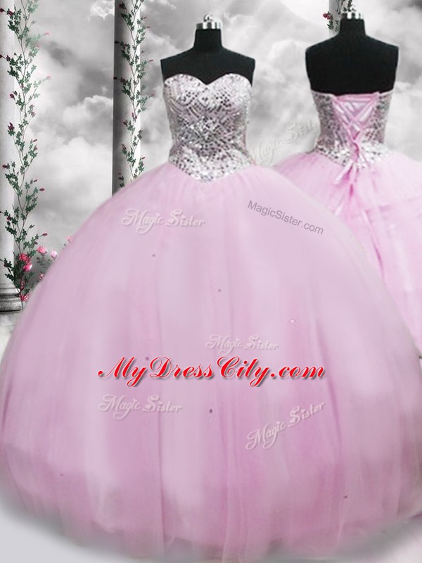 Colorful Lilac Sleeveless Tulle Brush Train Lace Up Quinceanera Gowns for Military Ball and Sweet 16 and Quinceanera