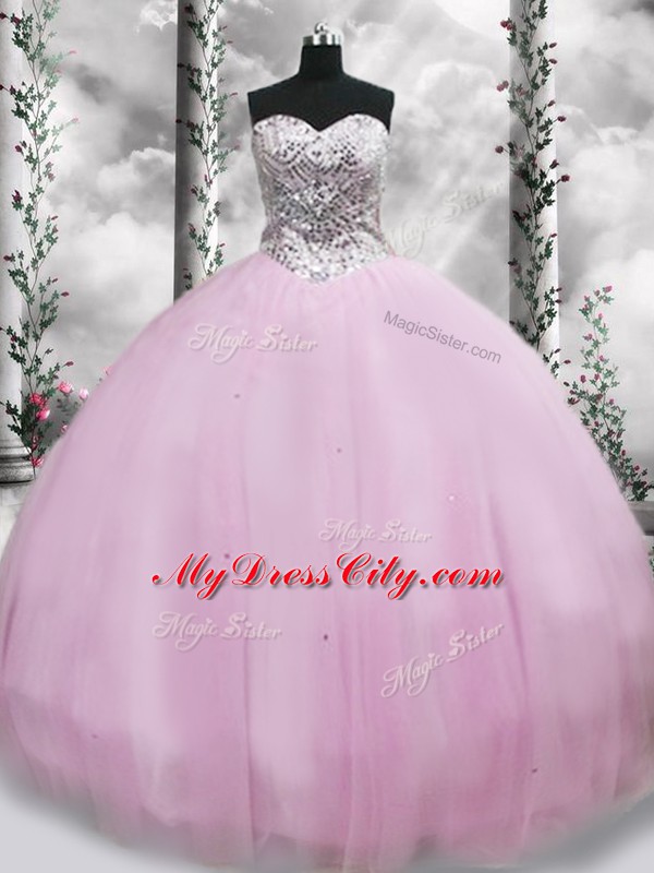 Colorful Lilac Sleeveless Tulle Brush Train Lace Up Quinceanera Gowns for Military Ball and Sweet 16 and Quinceanera