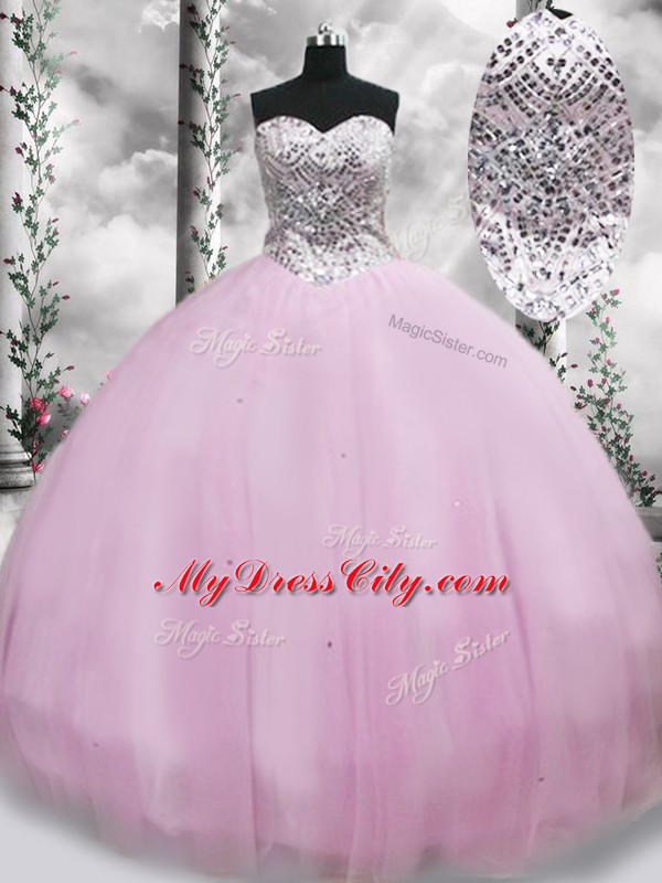 Colorful Lilac Sleeveless Tulle Brush Train Lace Up Quinceanera Gowns for Military Ball and Sweet 16 and Quinceanera