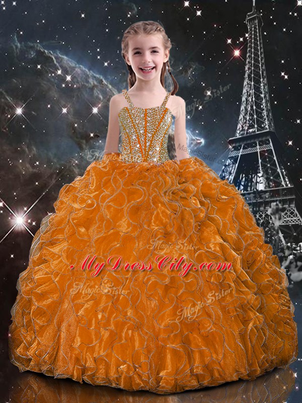 Orange Sweetheart Lace Up Beading and Ruffles Quince Ball Gowns Sleeveless