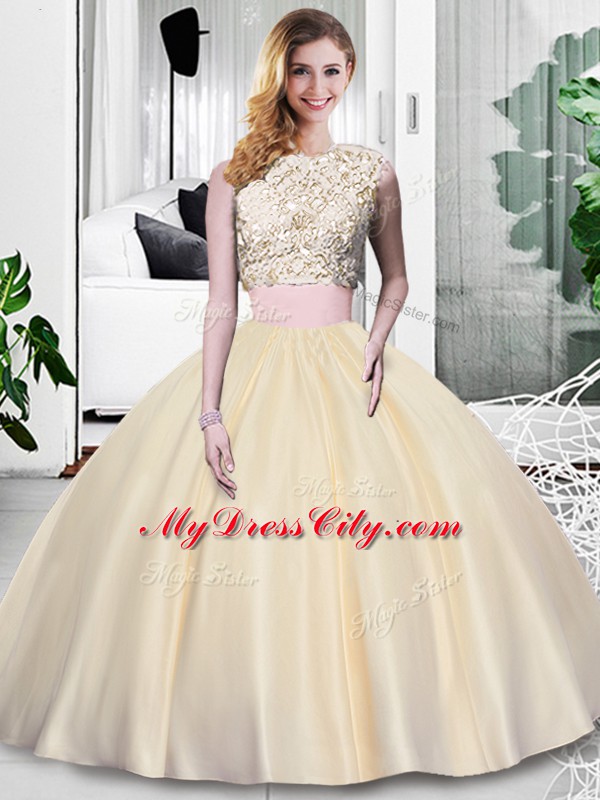 Sleeveless Lace and Appliques and Ruching Zipper Quinceanera Gown