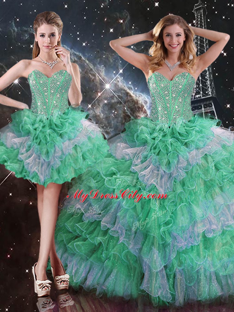 Customized Multi-color Sweet 16 Dress Military Ball and Sweet 16 and Quinceanera with Beading and Ruffles Sleeveless Lace Up