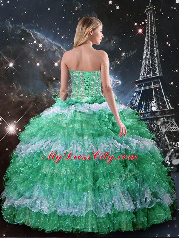 Customized Multi-color Sweet 16 Dress Military Ball and Sweet 16 and Quinceanera with Beading and Ruffles Sleeveless Lace Up