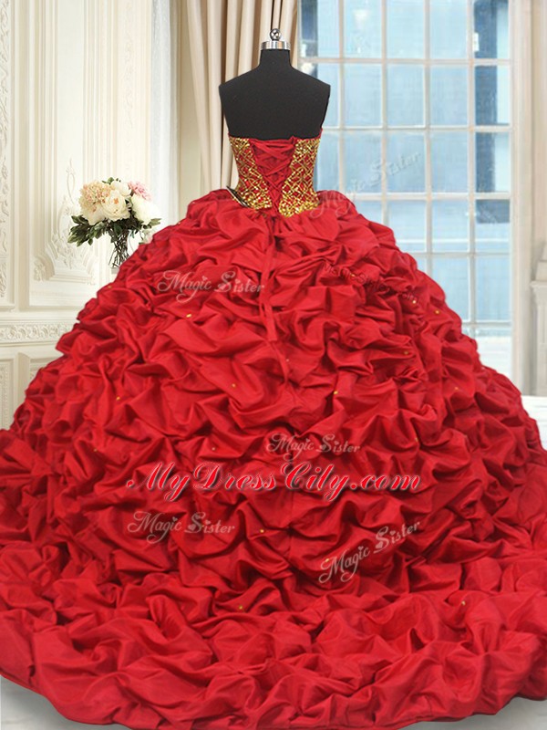 Red Sleeveless Beading and Pick Ups Lace Up Quinceanera Dresses