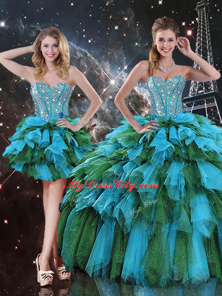 Designer Beading and Ruffles and Ruffled Layers Sweet 16 Dresses Multi-color Lace Up Sleeveless Floor Length