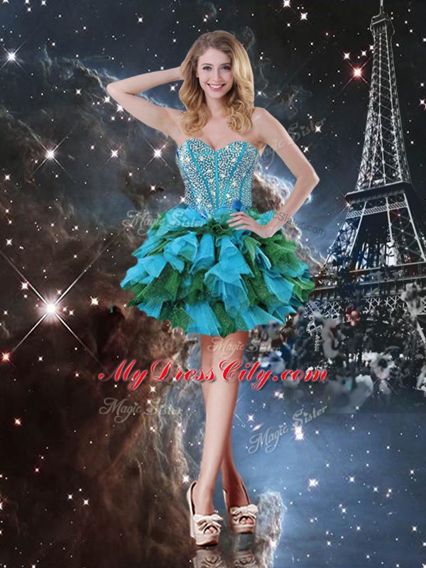 Designer Beading and Ruffles and Ruffled Layers Sweet 16 Dresses Multi-color Lace Up Sleeveless Floor Length