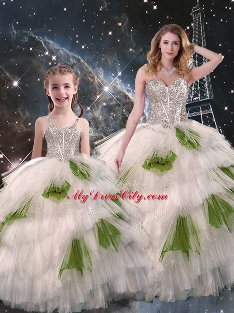 Fine Sleeveless Lace Up Floor Length Beading and Ruffled Layers Sweet 16 Dress