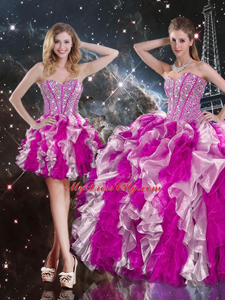 Custom Made Sweetheart Sleeveless Lace Up Sweet 16 Quinceanera Dress Multi-color Organza