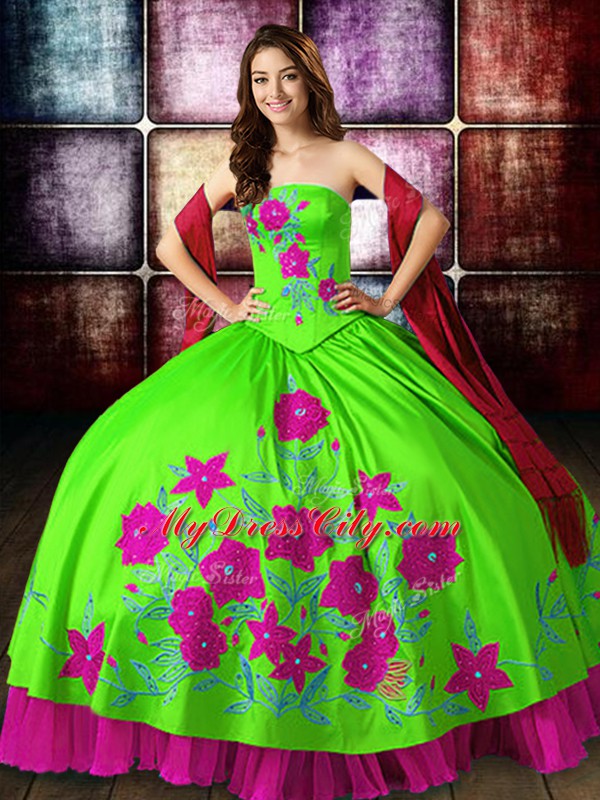 Exquisite Multi-color Satin Lace Up Sweet 16 Dresses Sleeveless Floor Length Embroidery