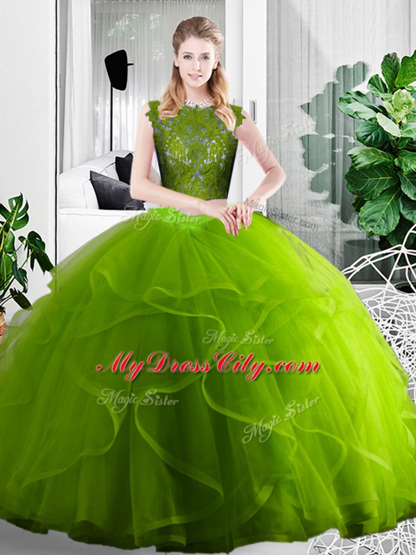 Cute Tulle Sleeveless Floor Length Quinceanera Gown and Lace and Ruffles