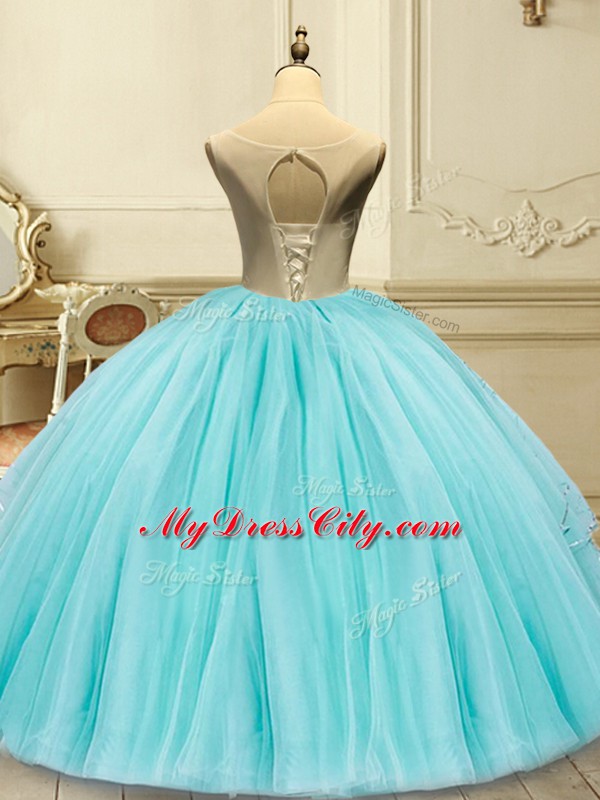 Sweet Lilac Sleeveless Tulle Lace Up Ball Gown Prom Dress for Military Ball and Sweet 16 and Quinceanera