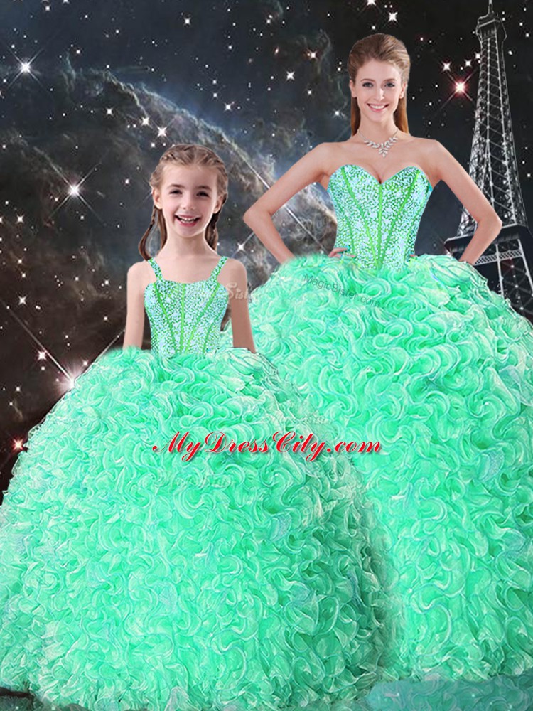 Chic Sweetheart Sleeveless Organza Vestidos de Quinceanera Beading and Ruffles Lace Up