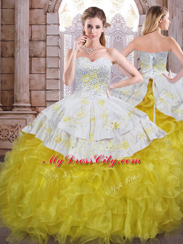 Organza Sleeveless Floor Length Quinceanera Dress and Beading and Appliques and Ruffles