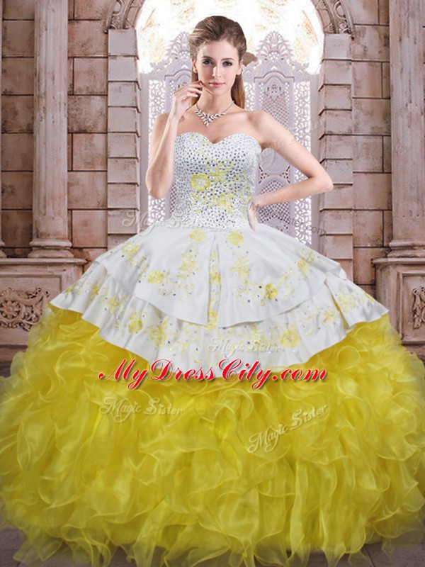 Organza Sleeveless Floor Length Quinceanera Dress and Beading and Appliques and Ruffles