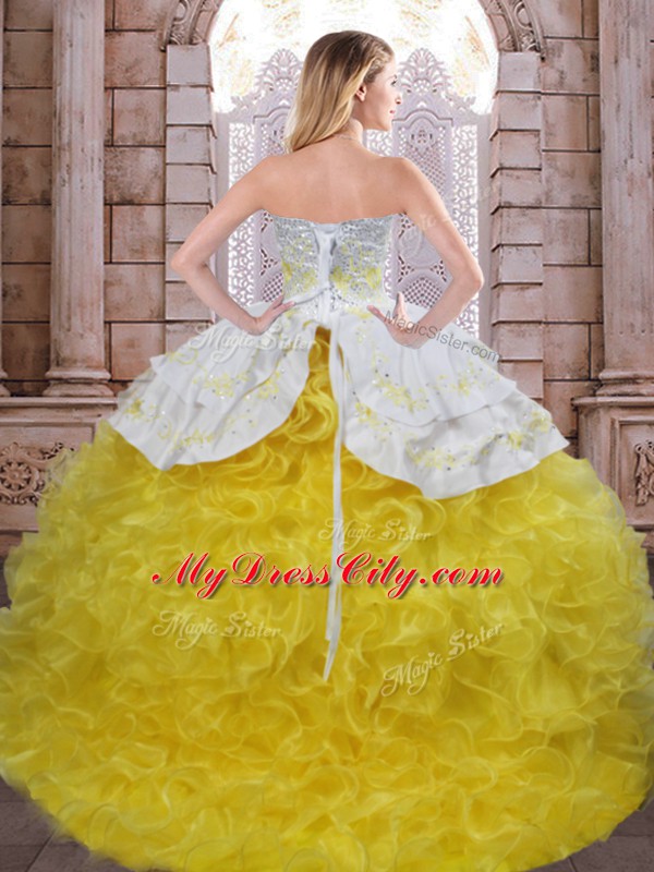 Organza Sleeveless Floor Length Quinceanera Dress and Beading and Appliques and Ruffles