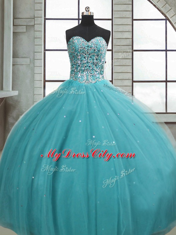 Comfortable Sleeveless Lace Up Floor Length Beading and Sequins Sweet 16 Quinceanera Dress