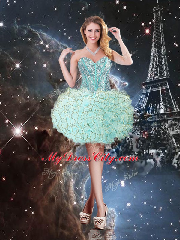 Inexpensive Turquoise Sweetheart Lace Up Beading and Ruffles Sweet 16 Quinceanera Dress Sleeveless