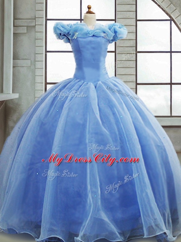 Captivating Light Blue Organza Lace Up Quinceanera Gowns Sleeveless Brush Train Pick Ups