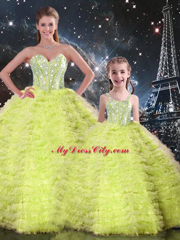 Dynamic Tulle Sleeveless Floor Length Quinceanera Dress and Beading and Ruffles