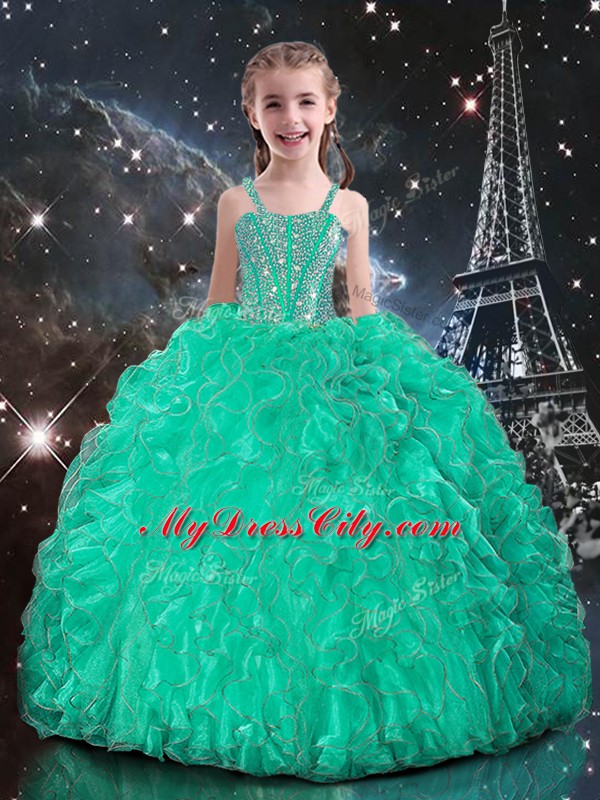 Turquoise Sweetheart Neckline Beading and Ruffles Quinceanera Dress Sleeveless Lace Up