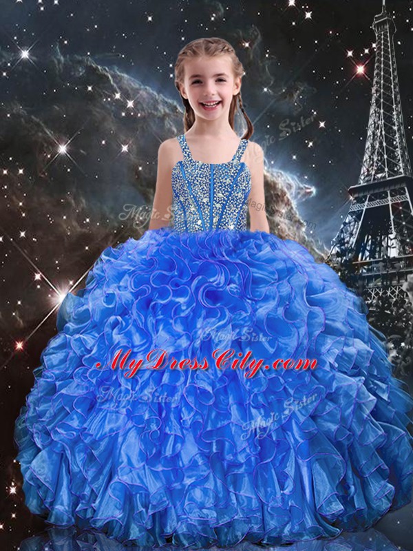 Royal Blue Sweetheart Neckline Beading and Ruffles Sweet 16 Dress Sleeveless Lace Up