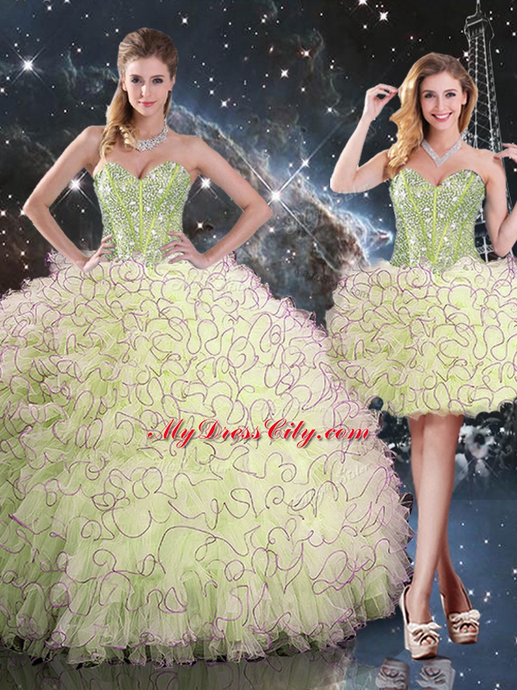 Most Popular Sweetheart Sleeveless Lace Up Quinceanera Dresses Yellow Green Organza