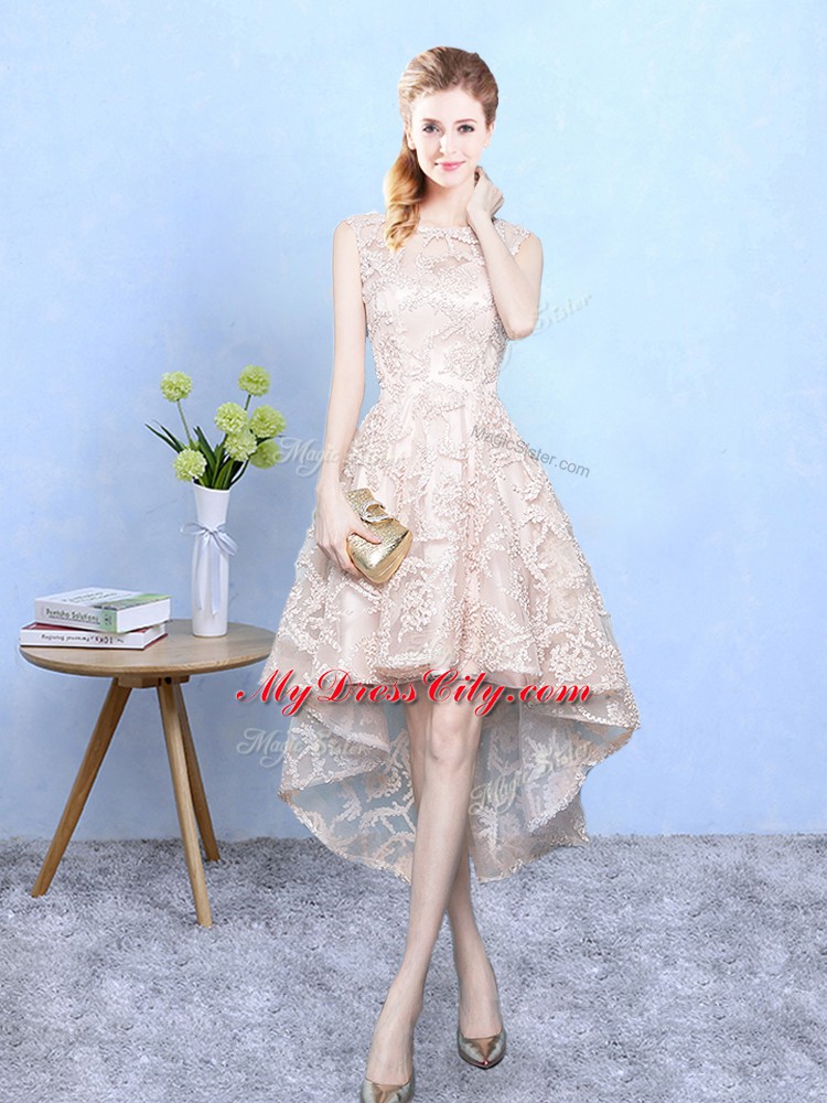 Champagne Zipper Scoop Lace Bridesmaid Gown Lace Sleeveless