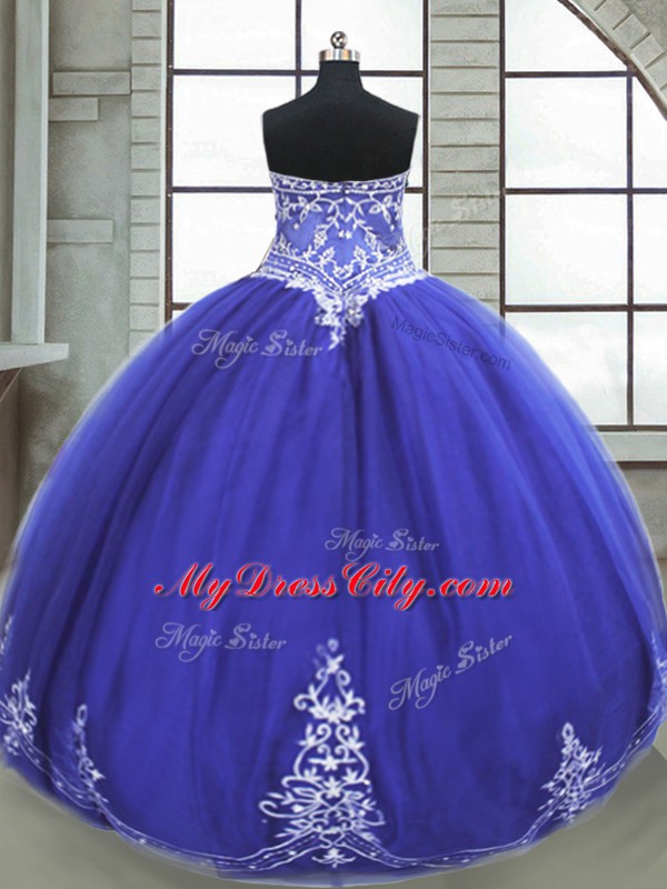 High End Blue Sweetheart Neckline Appliques Sweet 16 Quinceanera Dress Sleeveless Lace Up