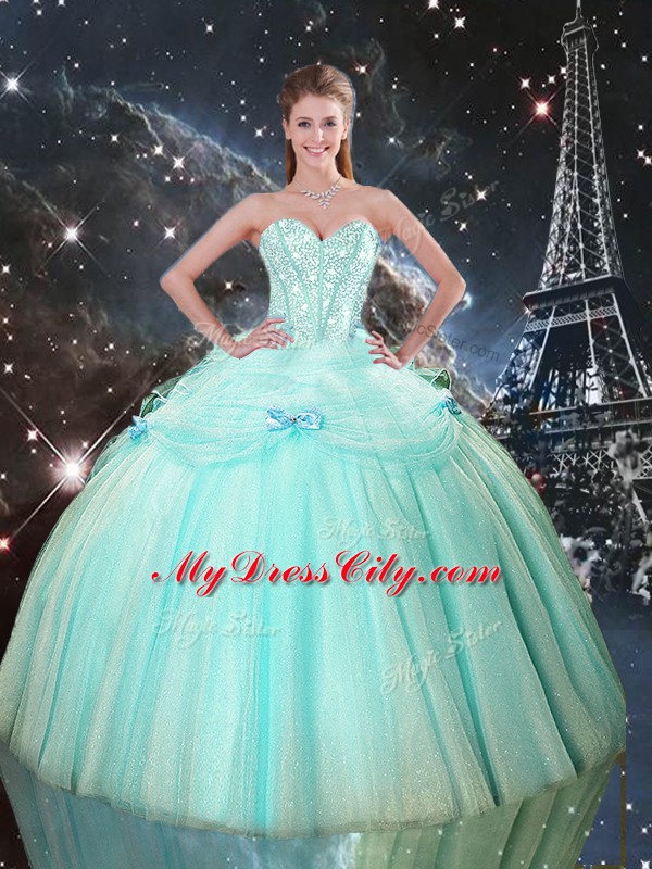 Low Price Ball Gowns Quinceanera Dress Turquoise Sweetheart Tulle Sleeveless Floor Length Lace Up