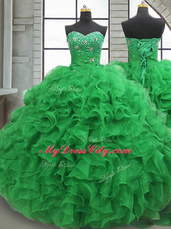 Colorful Organza Sleeveless Floor Length Ball Gown Prom Dress and Beading and Ruffles