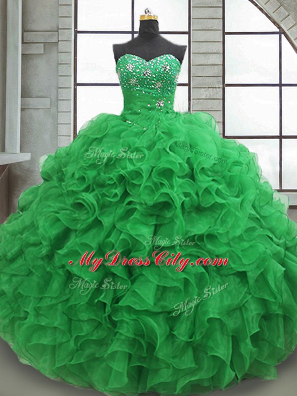 Colorful Organza Sleeveless Floor Length Ball Gown Prom Dress and Beading and Ruffles