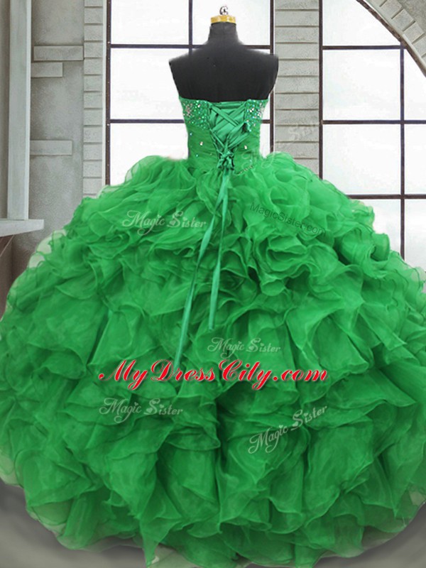 Colorful Organza Sleeveless Floor Length Ball Gown Prom Dress and Beading and Ruffles