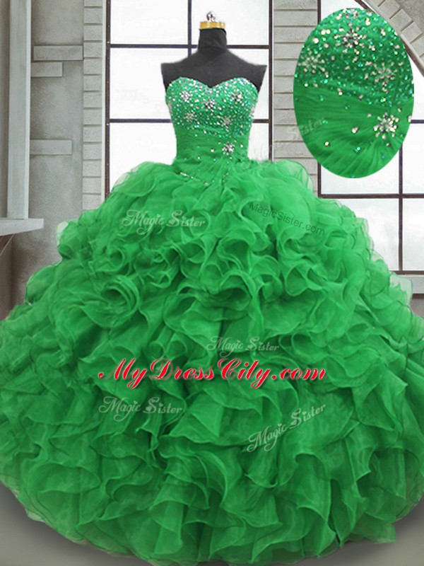 Colorful Organza Sleeveless Floor Length Ball Gown Prom Dress and Beading and Ruffles