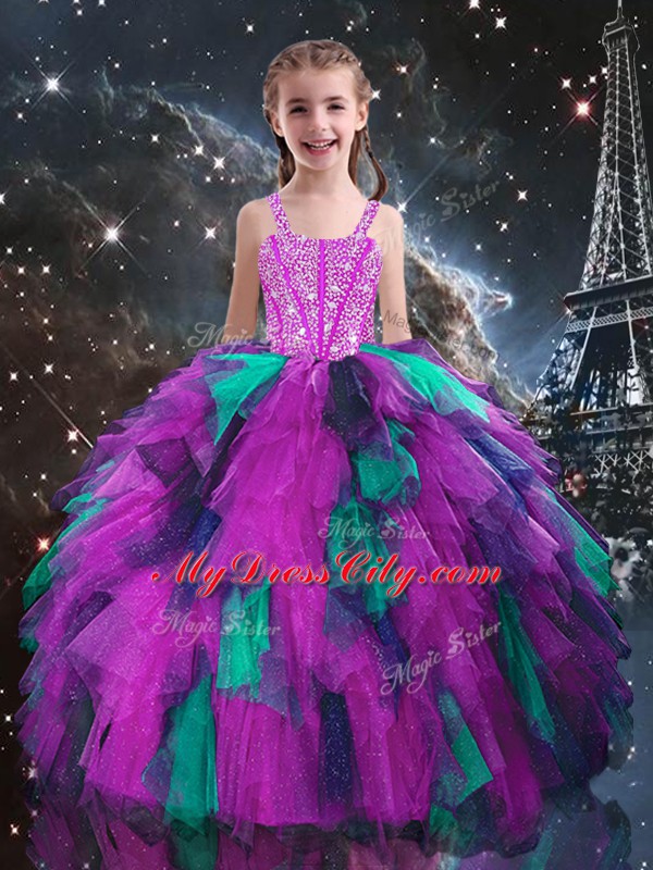 Hot Sale Sleeveless Beading and Ruffles Lace Up Pageant Gowns For Girls