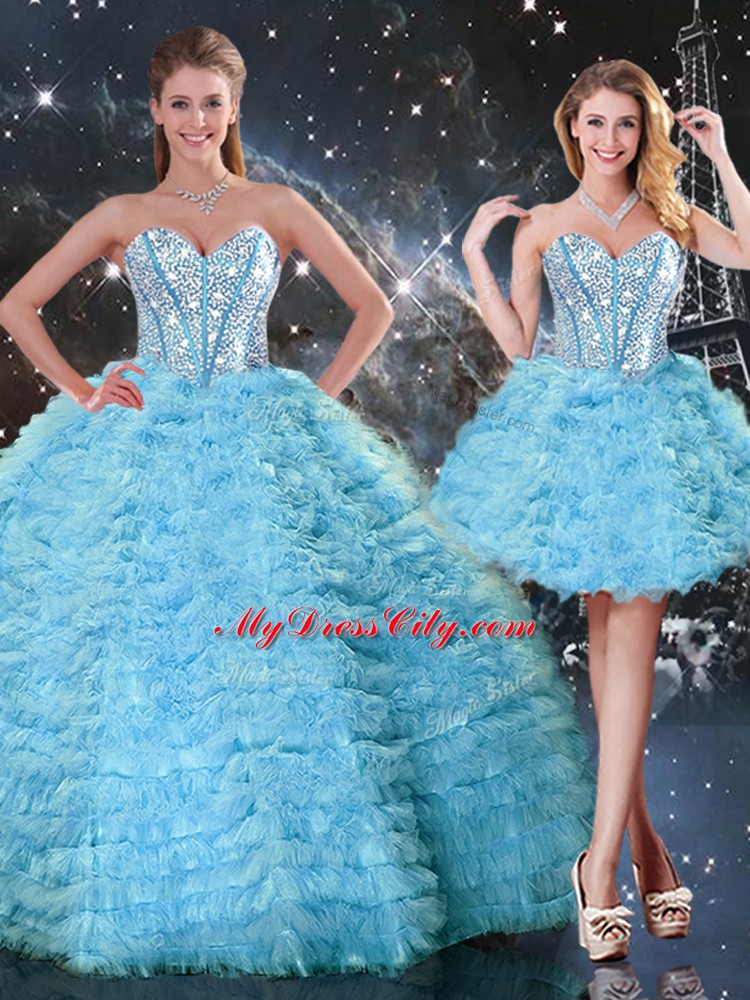 Chic Sweetheart Sleeveless Tulle Sweet 16 Dress Beading and Ruffled Layers Lace Up