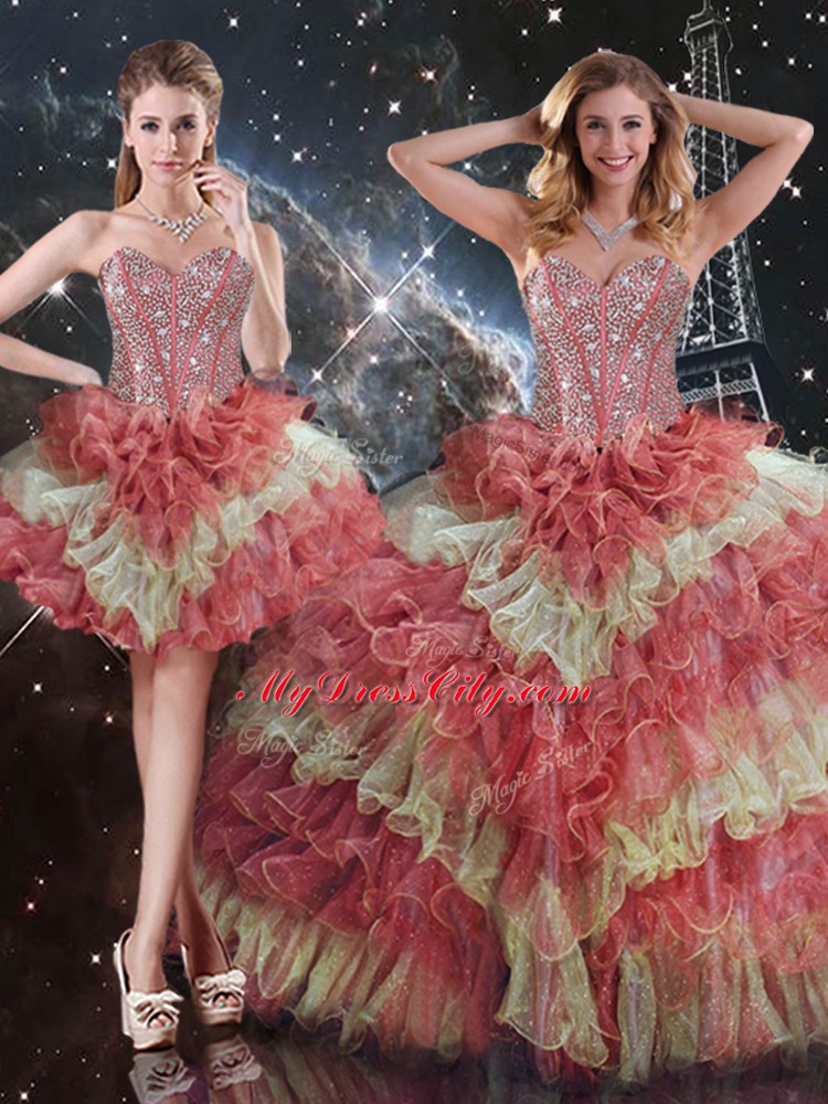 Sweet Multi-color Sweetheart Lace Up Beading and Ruffled Layers Quinceanera Dress Sleeveless