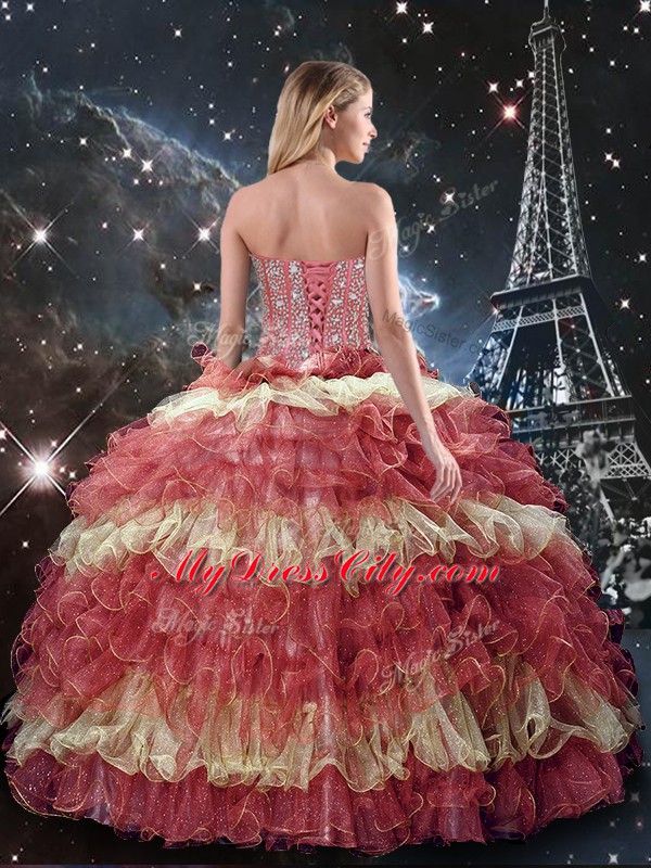 Sweet Multi-color Sweetheart Lace Up Beading and Ruffled Layers Quinceanera Dress Sleeveless